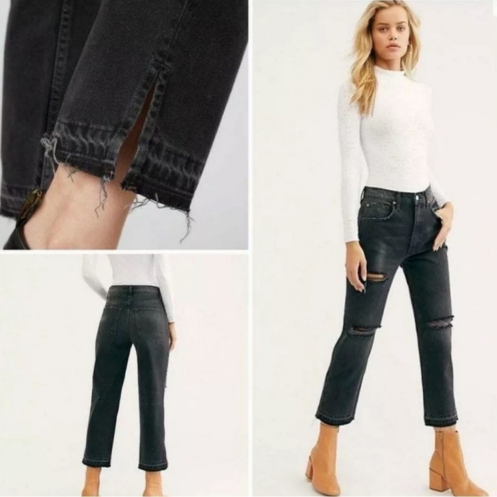We The Free People Lita Denim Distressed Black Jeans Size 29 Z